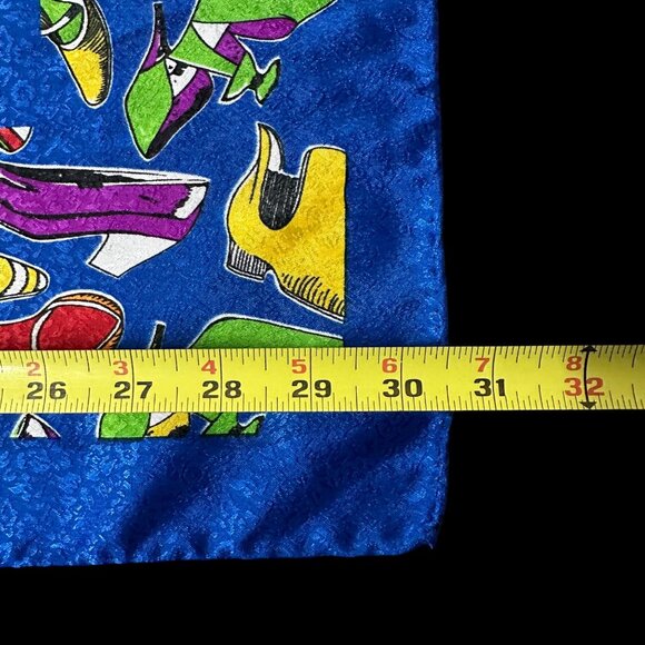 Vintage Scarf Blue Rainbow 1980s High Heel Shoes Korea Polyester Kitschy Retro - Picture 9 of 9